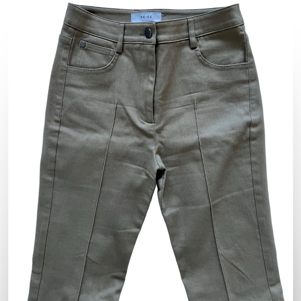 SOLD REISS Florence Flared Jeans high rise cotton front darts brown pants 4 S - Picture 8 of 14